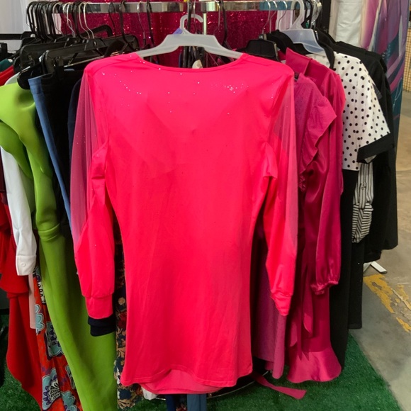Women's Hot Pink V-Neck Tunic with Subtle Sparkle - Picture 2 of 2